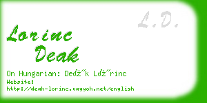 lorinc deak business card